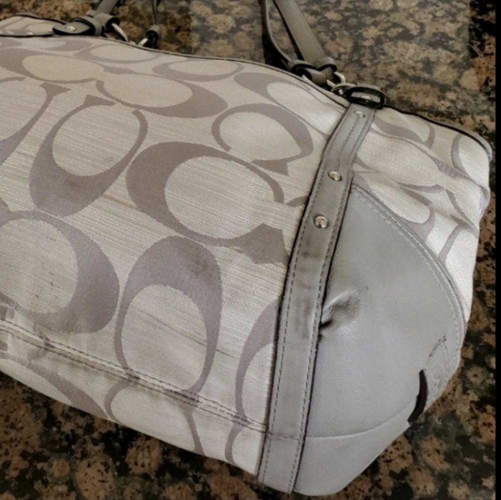 Coach Signature F21919 Alexandra Chain Canvas Leather Gray Shoulder Tote Bag Med - Picture 12 of 16